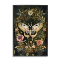 Stupell Industries Victorian Botanicals & Moth Floral Painting Black Framed Art Print Wall Art, 12 x 18