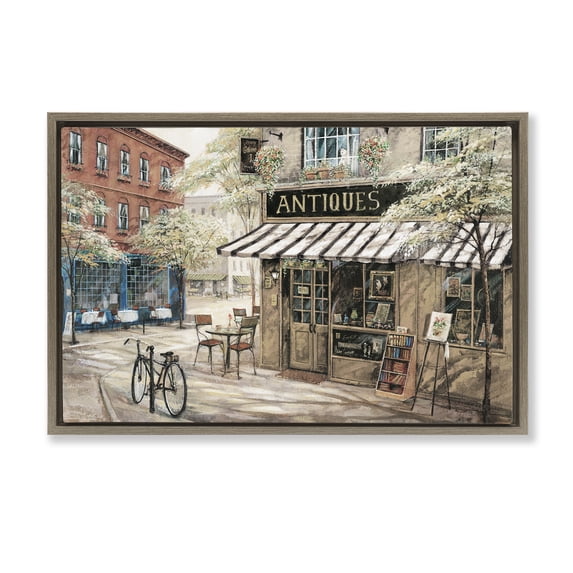 Stupell Industries Victorian Cozy Town Antiques Shop Brown Floating Frame Canvas Art, 25 x 17, by Ruane Manning