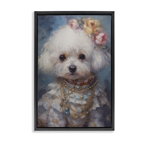Stupell Industries Victorian Era Bichon Frise Black Framed Floater Canvas Wall Art design by Wumples, 31 x 21