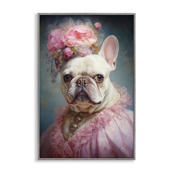 Stupell Industries Eclectic Victorian Era French Bulldog Gray Framed Giclee Art, 16 x 24, by Wumples