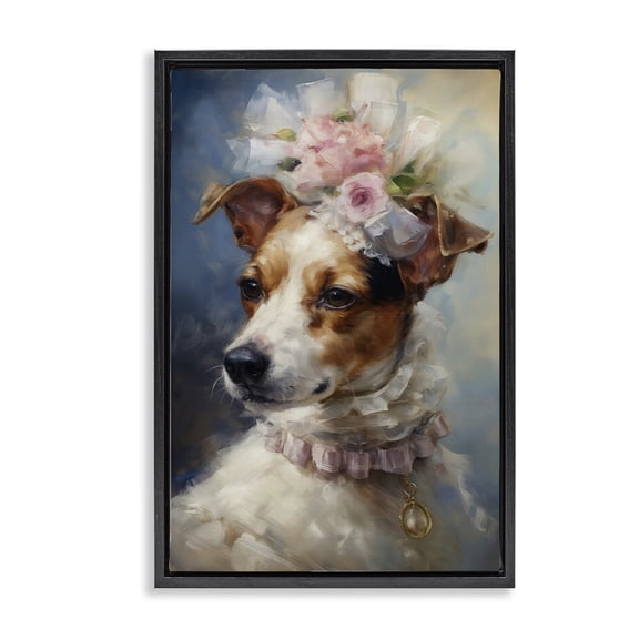 Stupell Industries Victorian Era Jack Russel Black Framed Floater Canvas Wall Art design by Wumples, 25 x 17