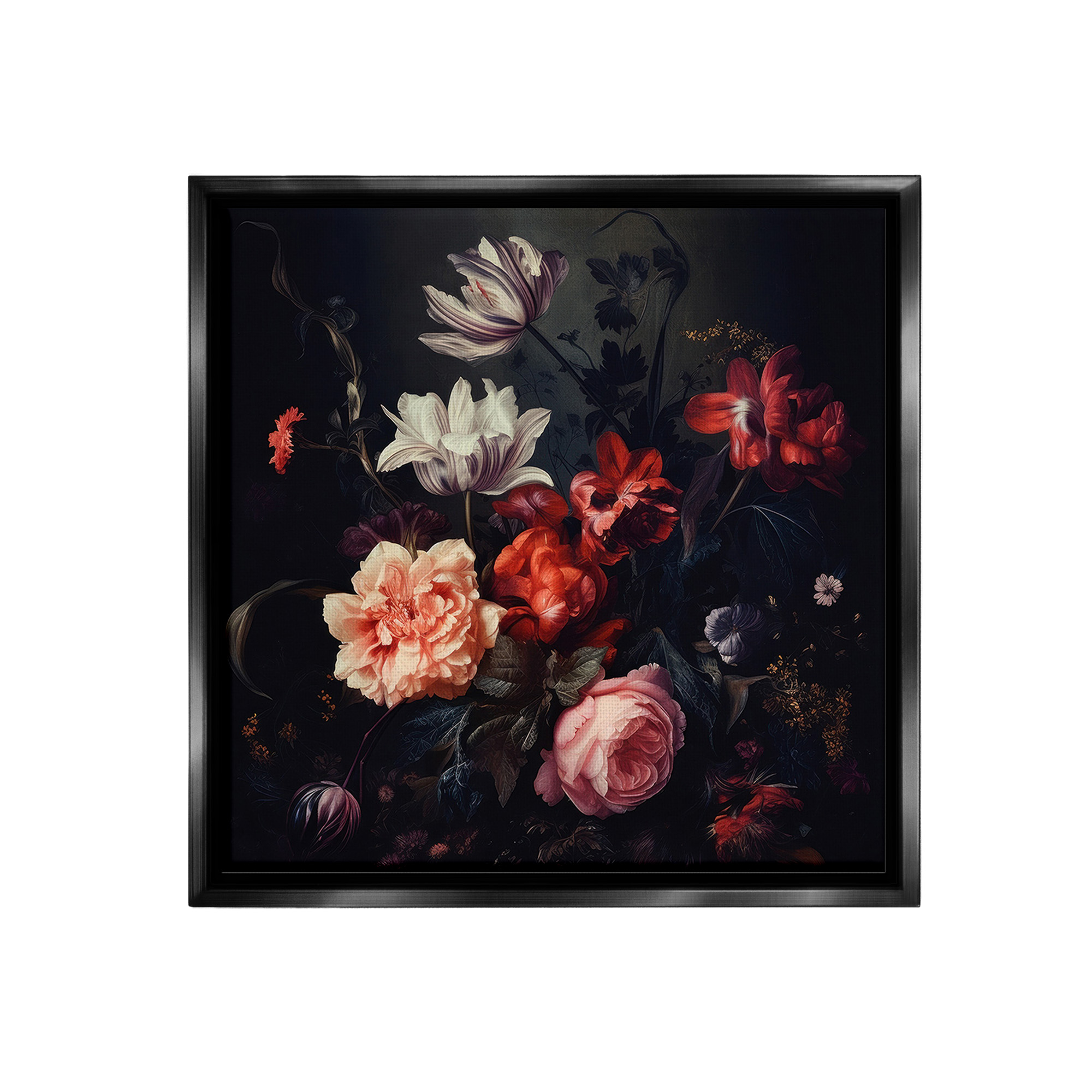 Stupell Industries Victorian Floral Elegance Botanical & Floral Photography Black Floater Framed Canvas Art Print Wall Art, 25 x 25