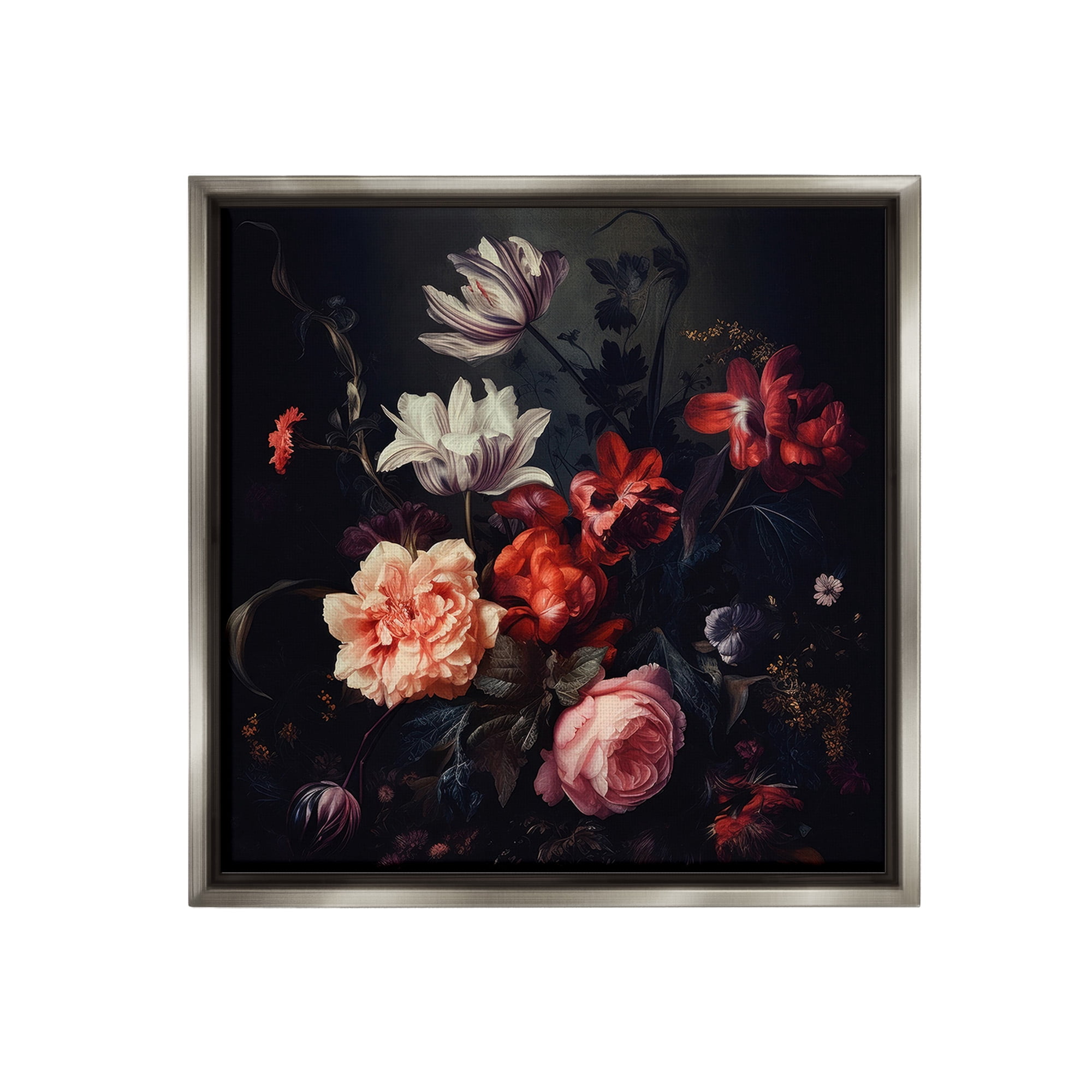 Stupell Industries Victorian Floral Elegance Botanical & Floral Photography Gray Floater Framed Canvas Art Print Wall Art, 18 x 18