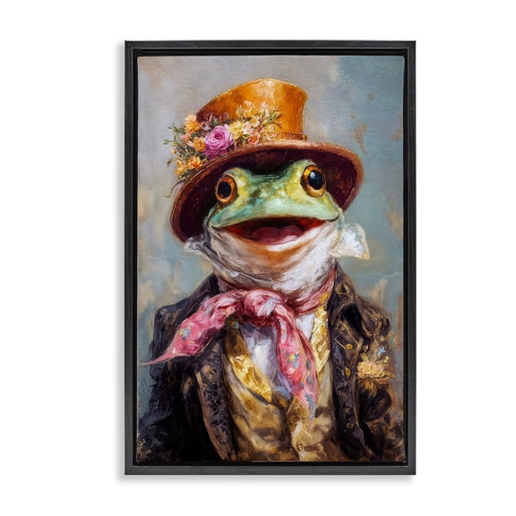 Stupell Industries Victorian Frog Portrait Black Framed Floater Canvas Wall Art, design by Wumples