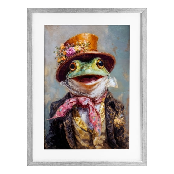 Stupell Industries Victorian Frog Portrait Gray Framed Print Under Glass, design by Wumples