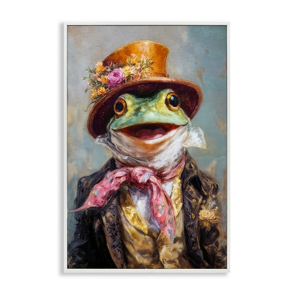 Stupell Industries Victorian Frog Portrait White Framed Giclee Art, design by Wumples