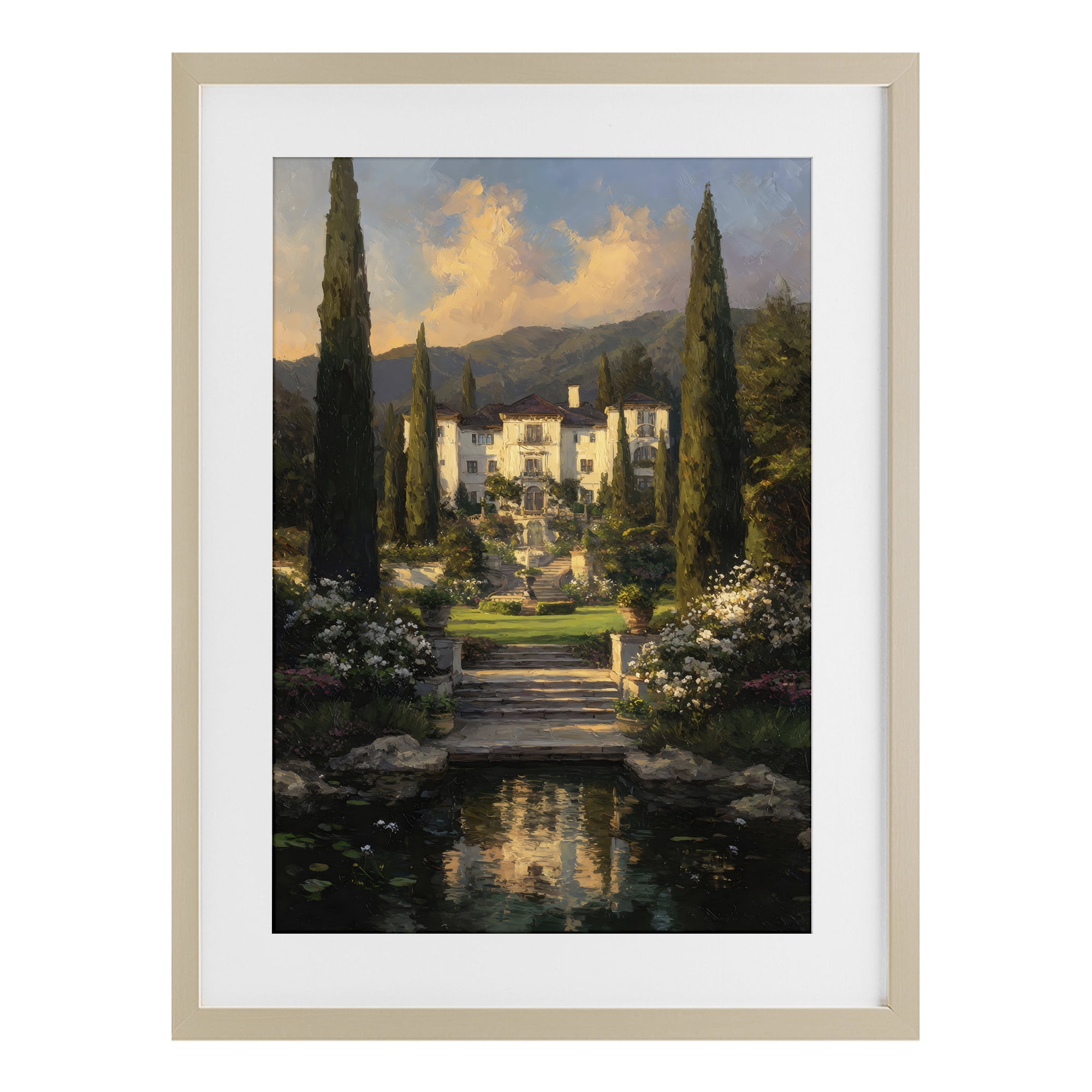 Stupell Industries Victorian Mansion at Sunset Birch Framed Print Under Glass, design by Petal Prints Design