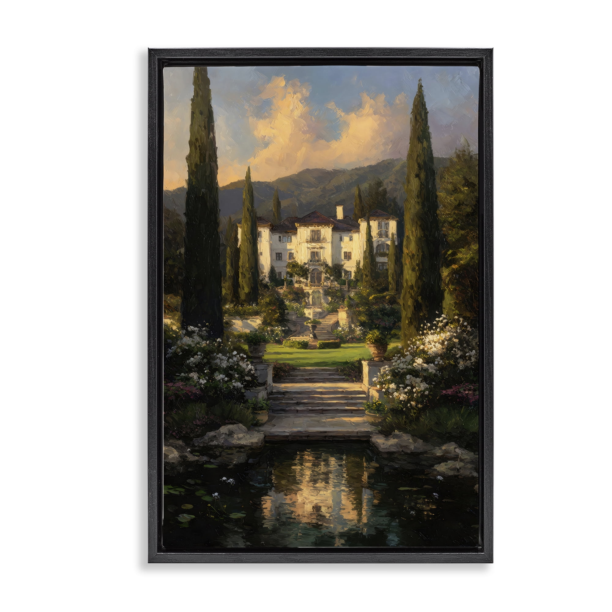 Stupell Industries Victorian Mansion at Sunset Black Framed Floater Canvas Wall Art, design by Petal Prints Design
