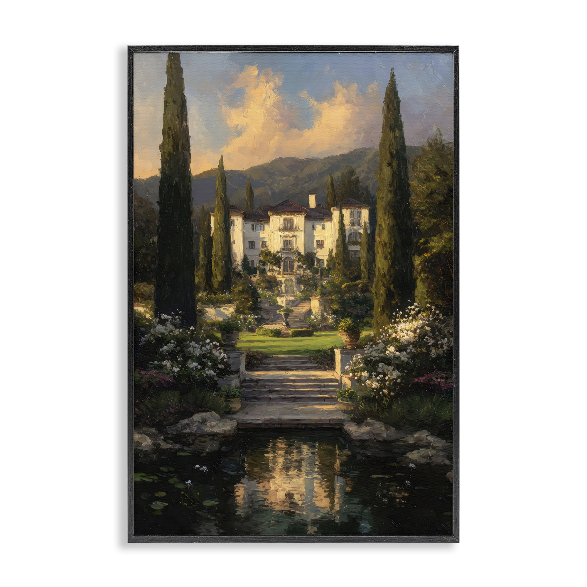 Stupell Industries Victorian Mansion at Sunset Black Framed Giclee Art, design by Petal Prints Design