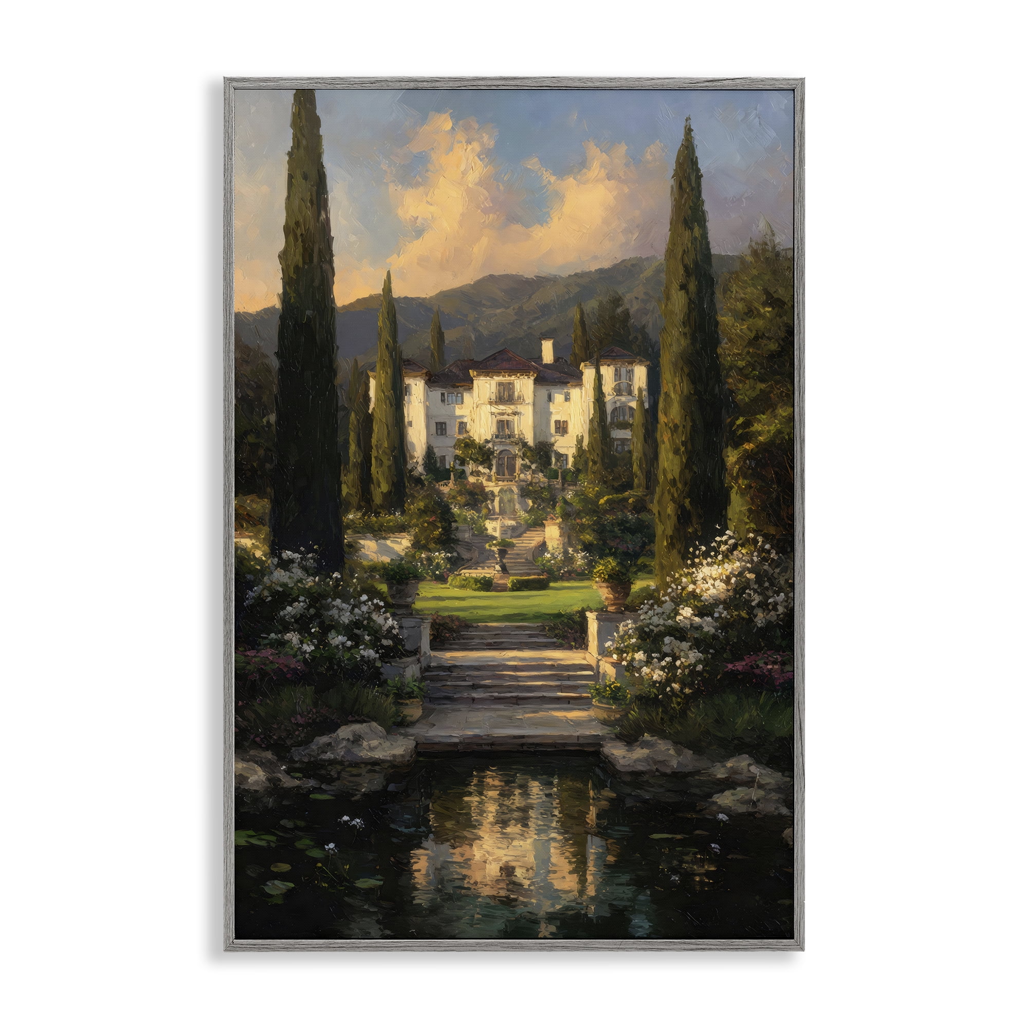Stupell Industries Victorian Mansion at Sunset Gray Framed Giclee Art, design by Petal Prints Design