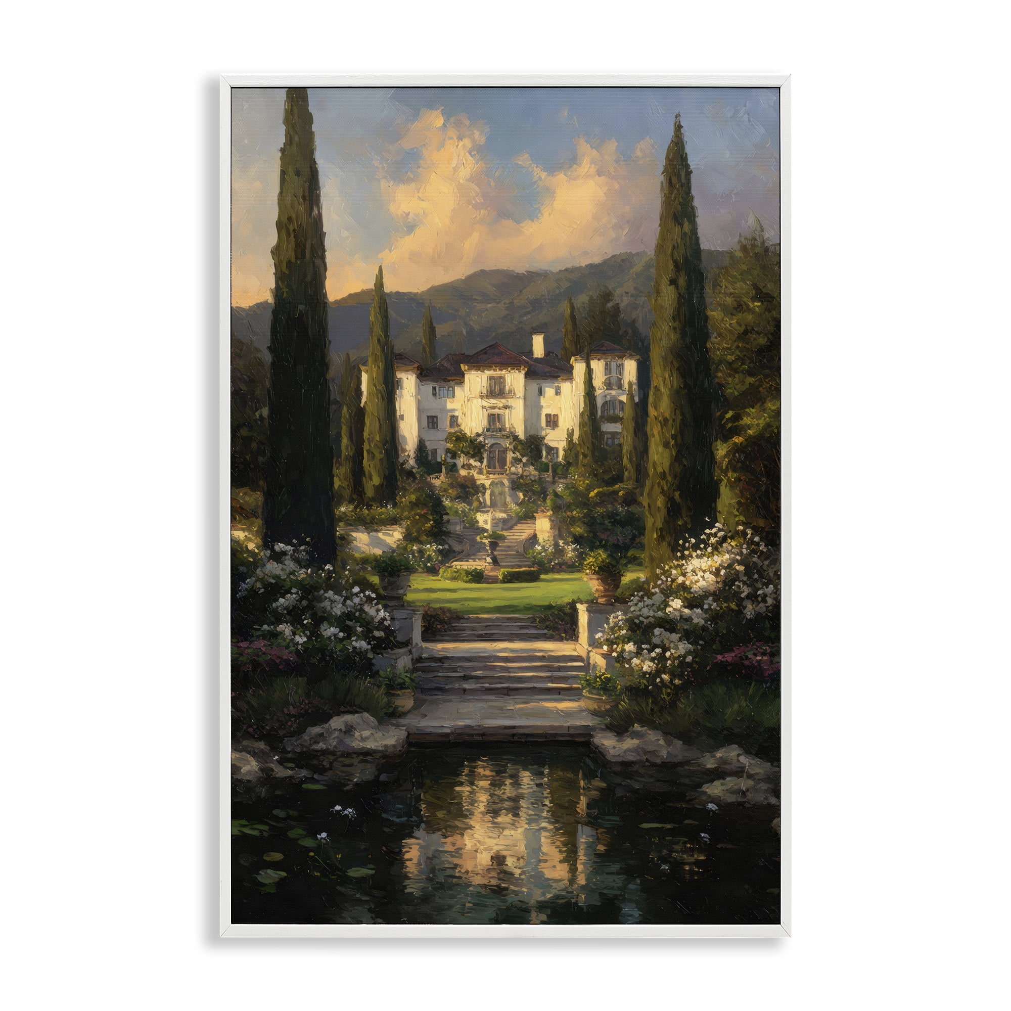 Stupell Industries Victorian Mansion at Sunset White Framed Giclee Art, design by Petal Prints Design