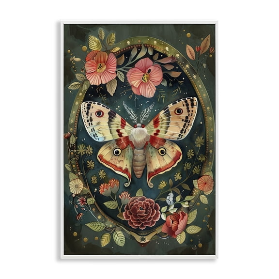 Stupell Industries Victorian Moth & Florals Floral Painting White Framed Art Print Wall Art, 20 x 30