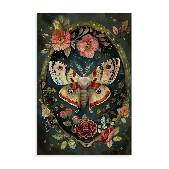Stupell Industries Victorian Moth & Florals Floral Painting Wrapped Canvas Canvas Art Print Wall Art, 16 x 24