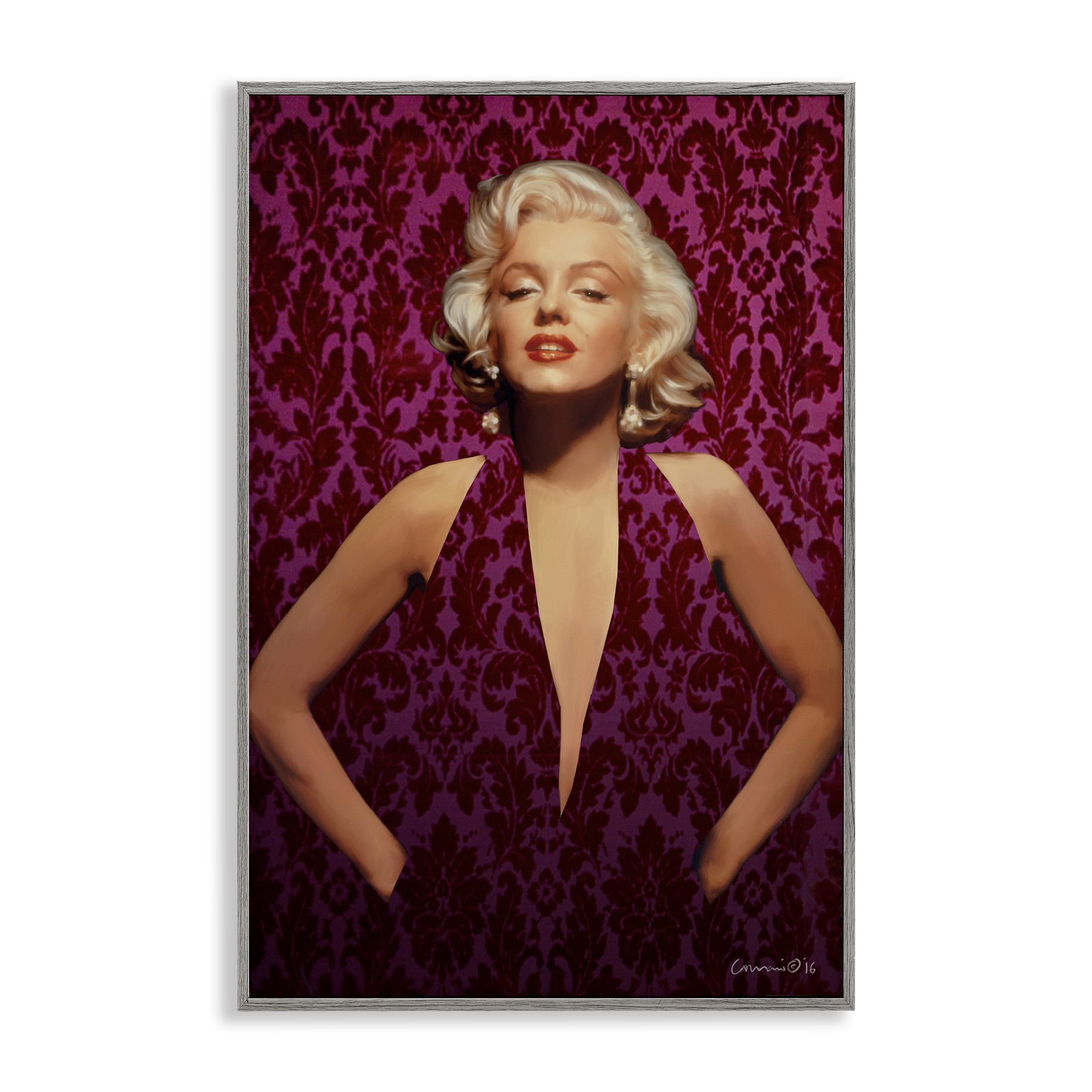 Stupell Industries Victorian Patterned Marilyn Novelty Painting Gray Framed Art Print Wall Art, 12 x 18