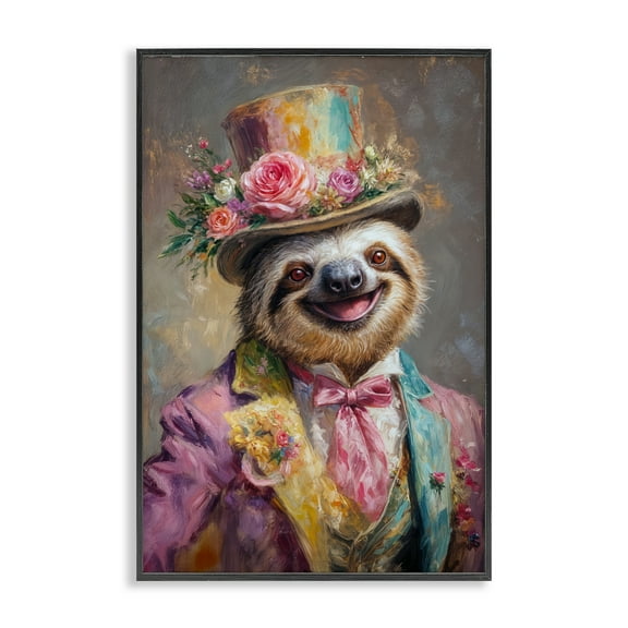 Stupell Industries Victorian Sloth Portrait Black Framed Giclee Art, design by Wumples