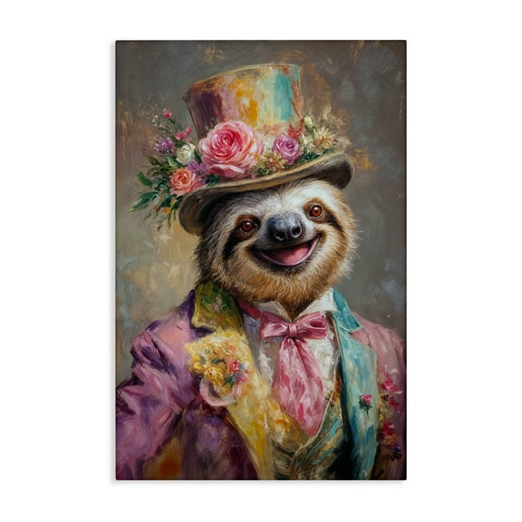 Stupell Industries Victorian Sloth Portrait Canvas Wall Art, design by Wumples