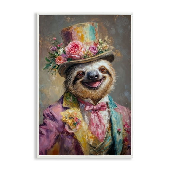 Stupell Industries Victorian Sloth Portrait White Framed Giclee Art, design by Wumples