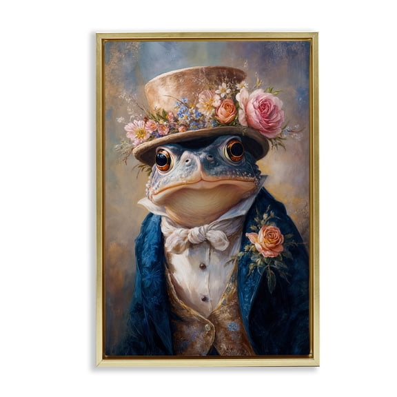 Stupell Industries Victorian Toad Portrait Gold Framed Floater Canvas Wall Art, design by Wumples