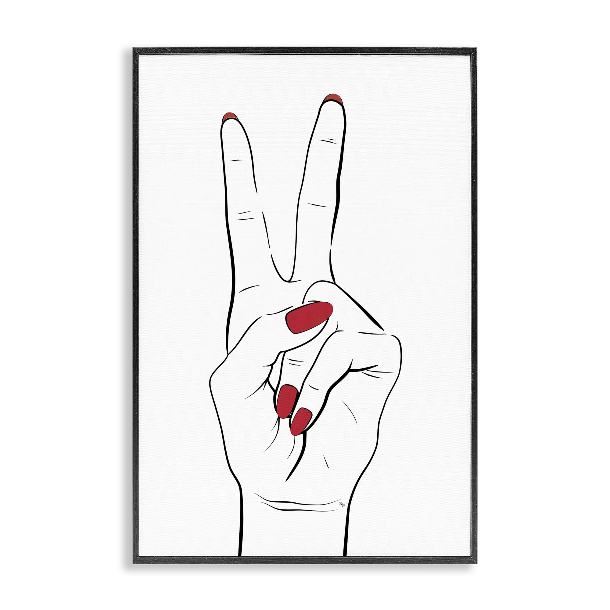 Stupell Industries Victory Peace Sign Hand Fashion Painting Black Framed Art Print Wall Art, 12 x 18