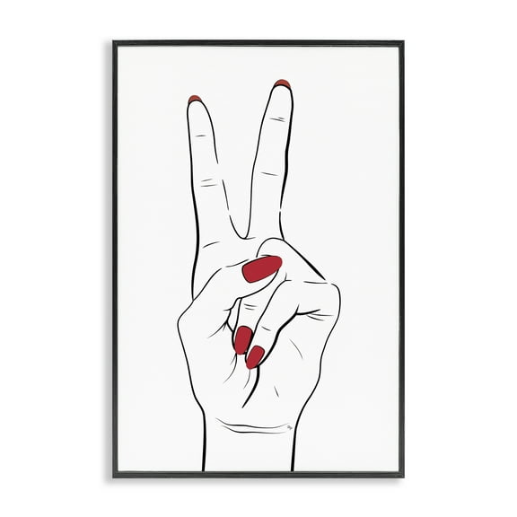 Stupell Industries Victory Peace Sign Hand Fashion Painting Black Framed Art Print Wall Art, 20 x 30
