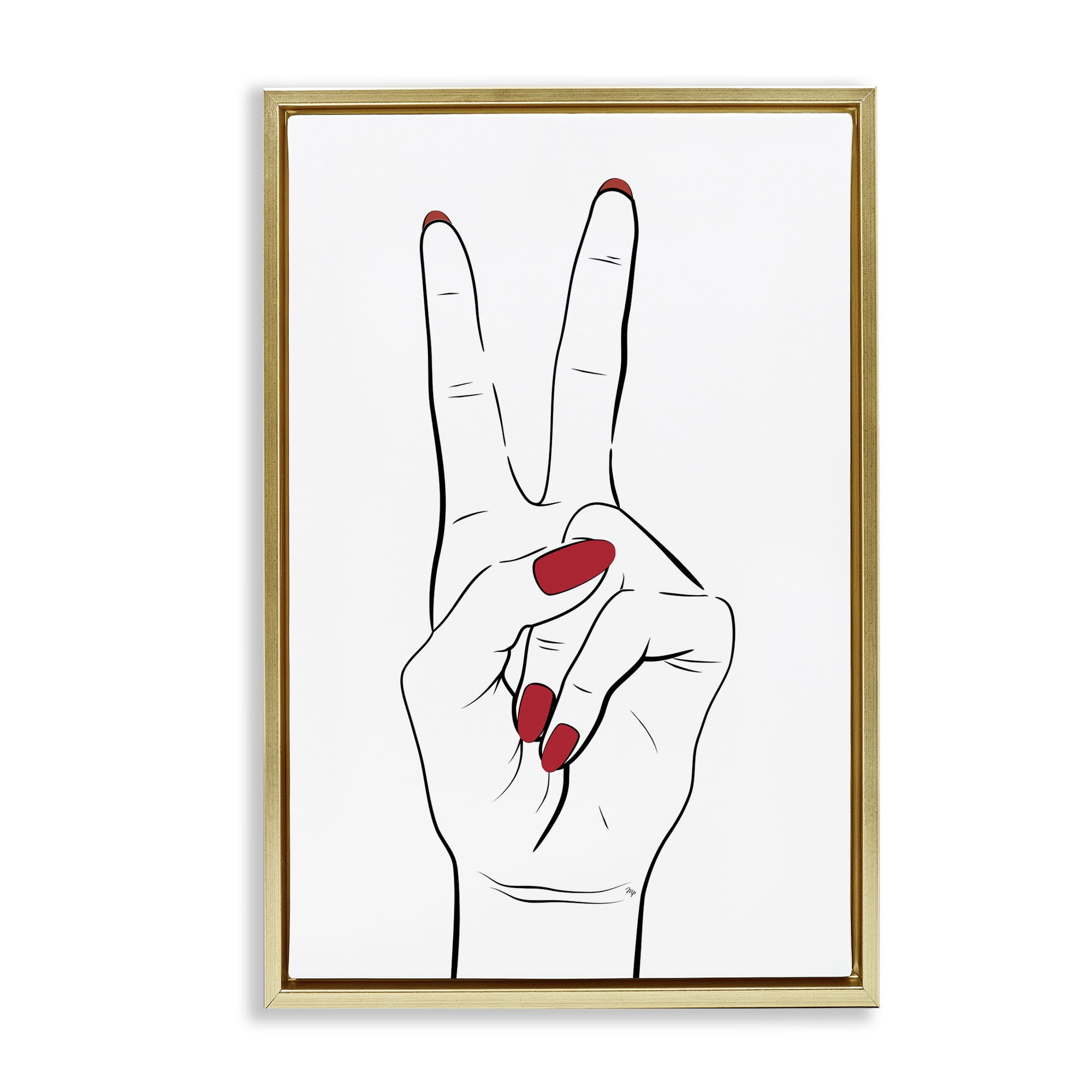 Stupell Industries Victory Peace Sign Hand Fashion Painting Gold Floater Framed Canvas Art Print Wall Art, 17 x 25