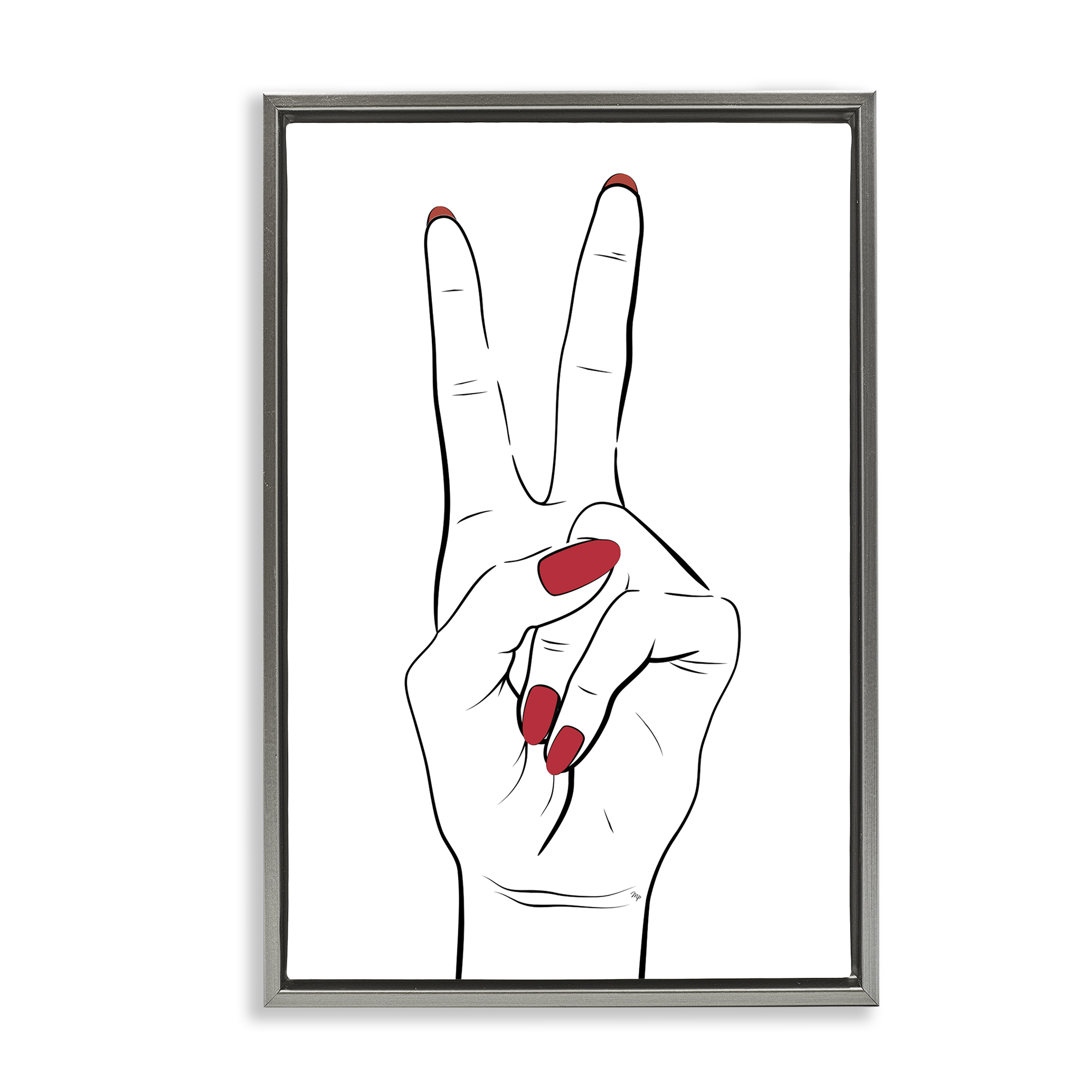 Stupell Industries Victory Peace Sign Hand Fashion Painting Gray Floater Framed Canvas Art Print Wall Art, 17 x 25