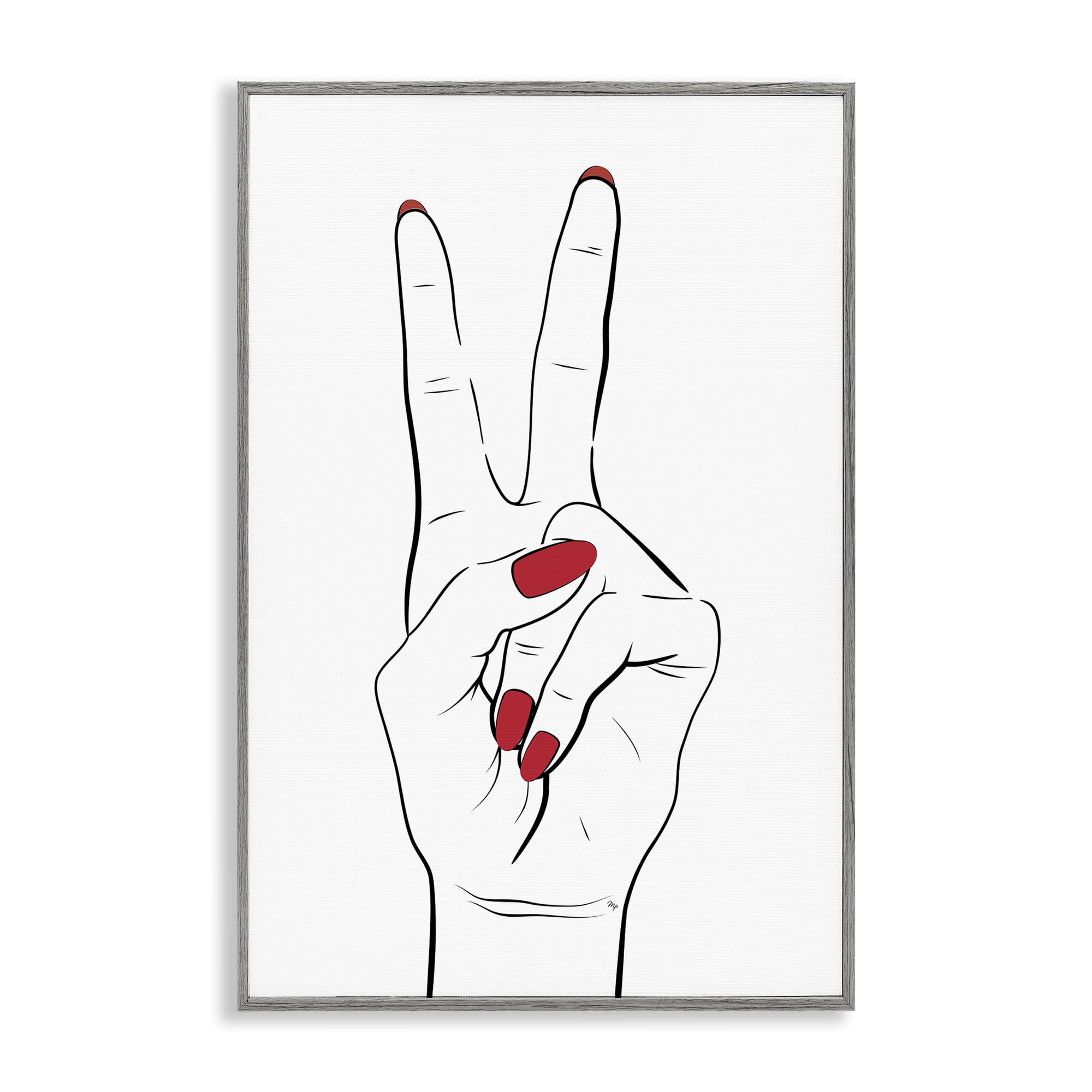 Stupell Industries Victory Peace Sign Hand Fashion Painting Gray Framed Art Print Wall Art, 20 x 30