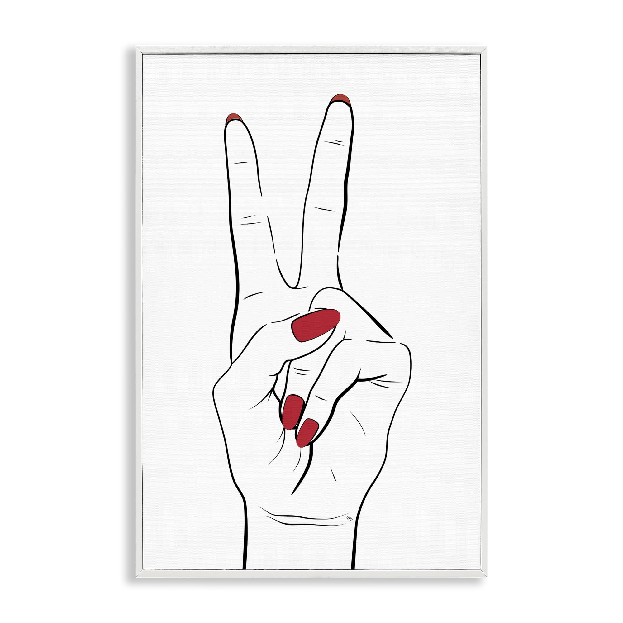 Stupell Industries Victory Peace Sign Hand Fashion Painting White Framed Art Print Wall Art, 16 x 24