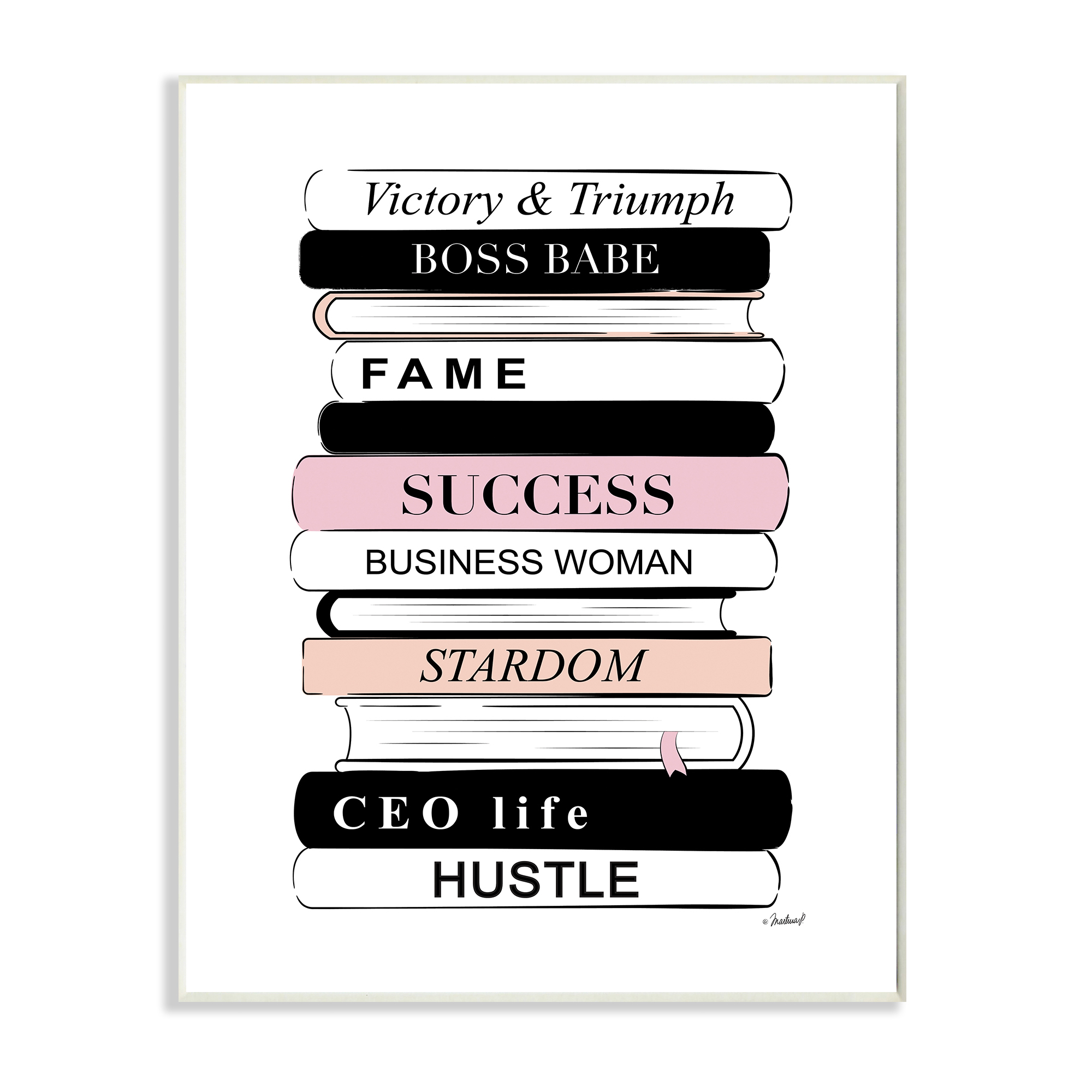 Stupell Industries Victory Triumph Boss Babe Motivational Bookstack,13 x 19,Designed by Martina Pavlova