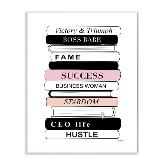 Stupell Industries Victory Triumph Boss Babe Motivational Bookstack,13 x 19,Designed by Martina Pavlova