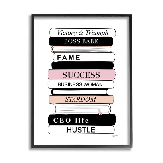 Stupell Industries Victory Triumph Boss Babe Motivational Bookstack,16 x 20,Designed by Martina Pavlova