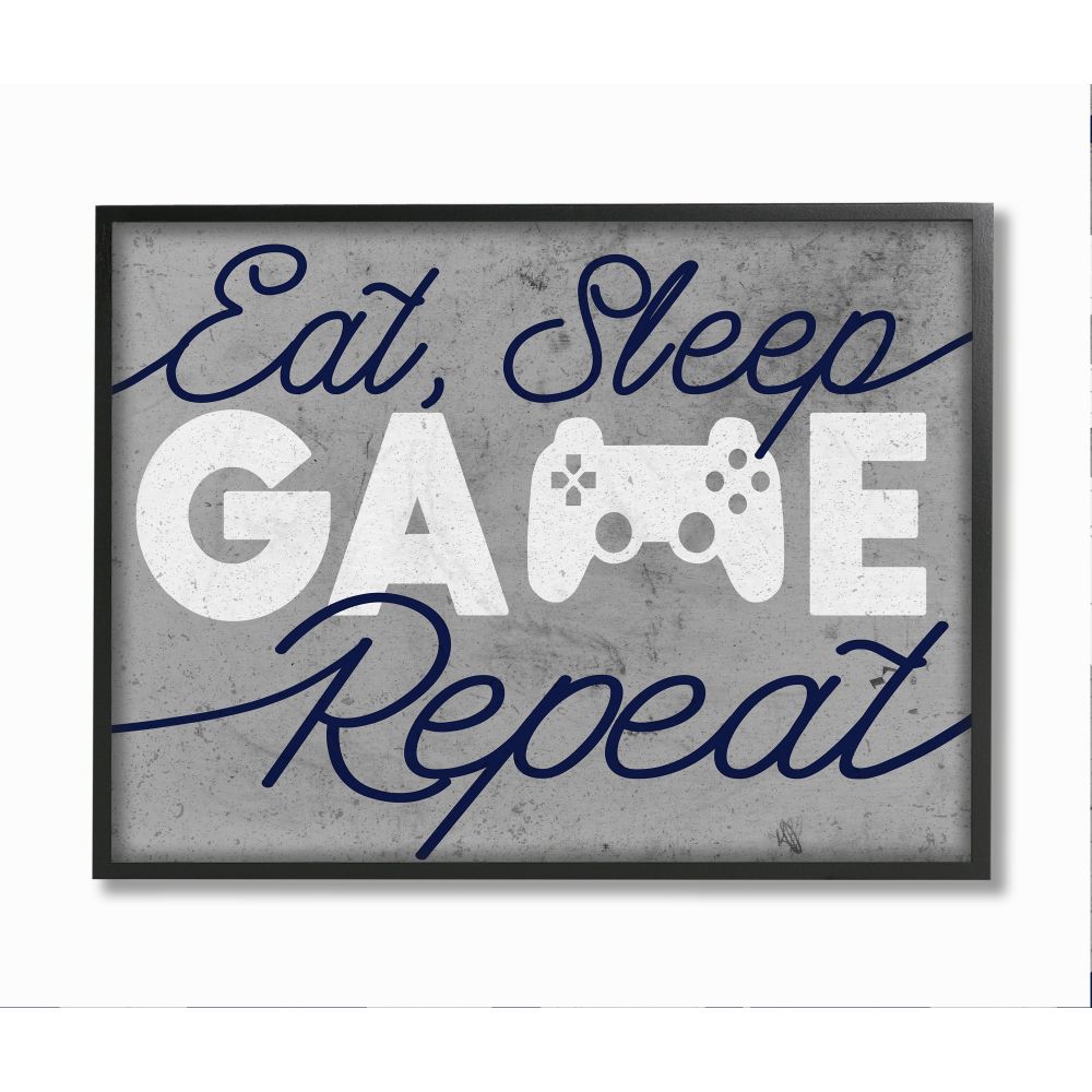 Stupell Industries Video Game Controller Eat Sleep Game Repeat Quote Framed Wall Art Design by Daphne Polselli