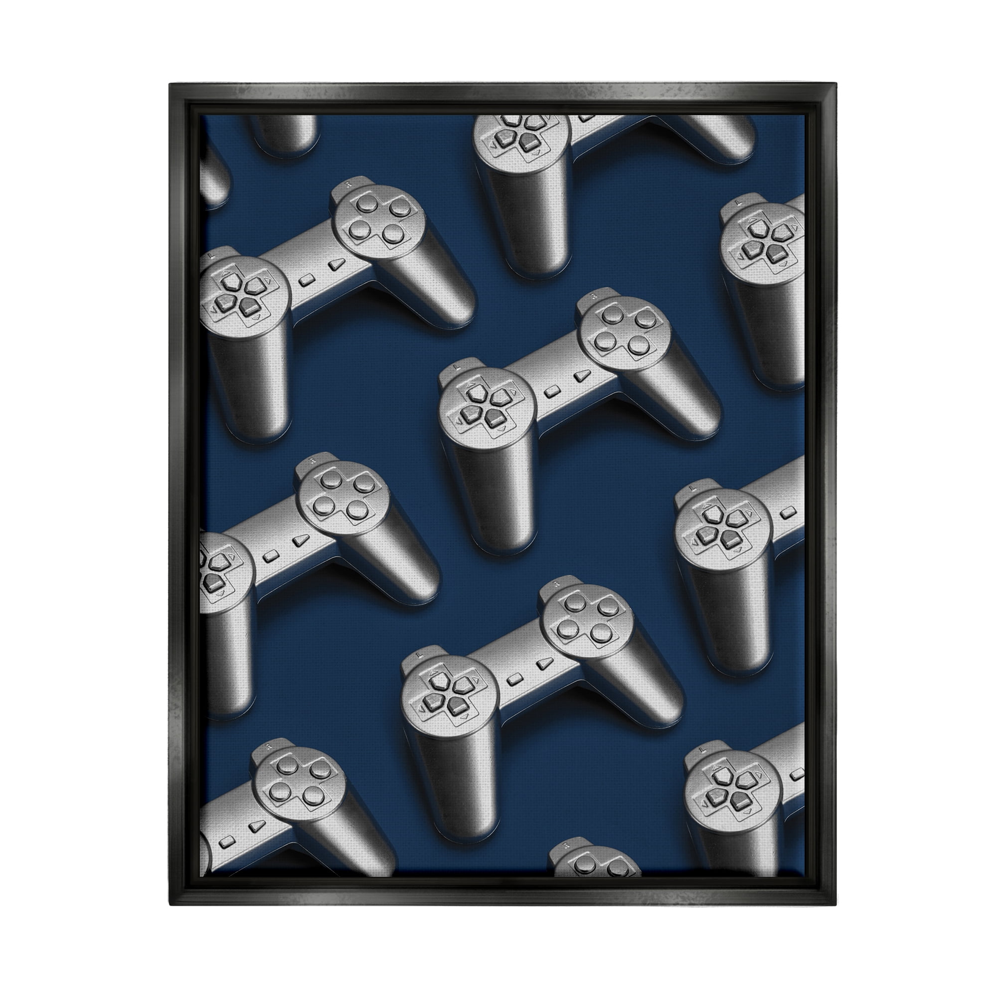 Stupell Industries Video Game Controller Pattern Art for Kids Painting Black Floater Framed Art Print Wall Art
