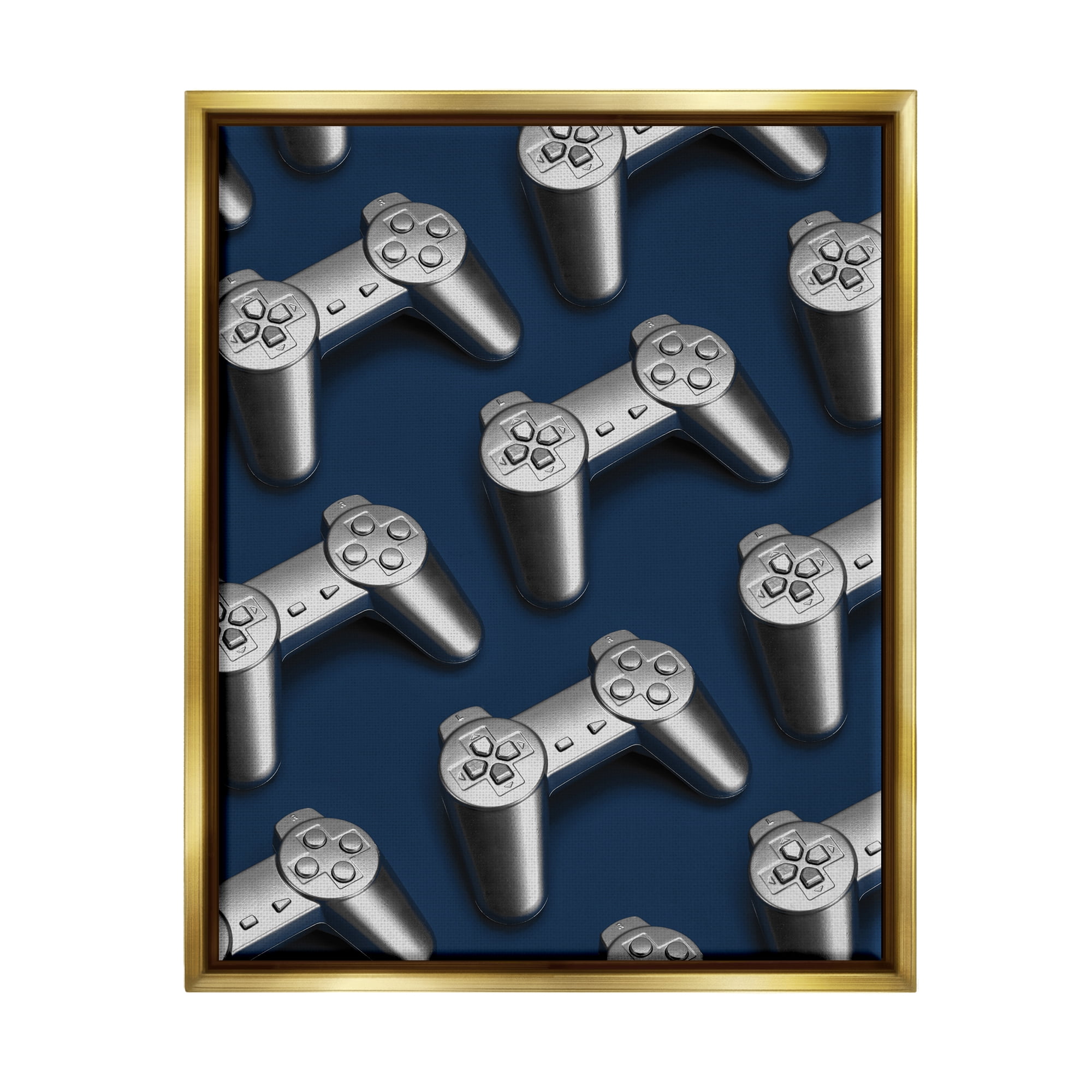 Stupell Industries Video Game Controller Pattern Art for Kids Painting Gold Floater Framed Art Print Wall Art