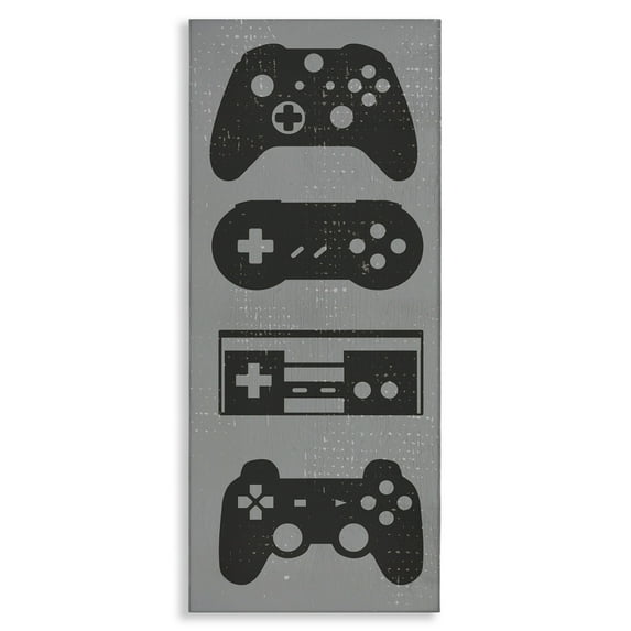 Stupell Video Game Controller Shapes Distressed Vintage Grey Canvas Wall Art 20 x 48