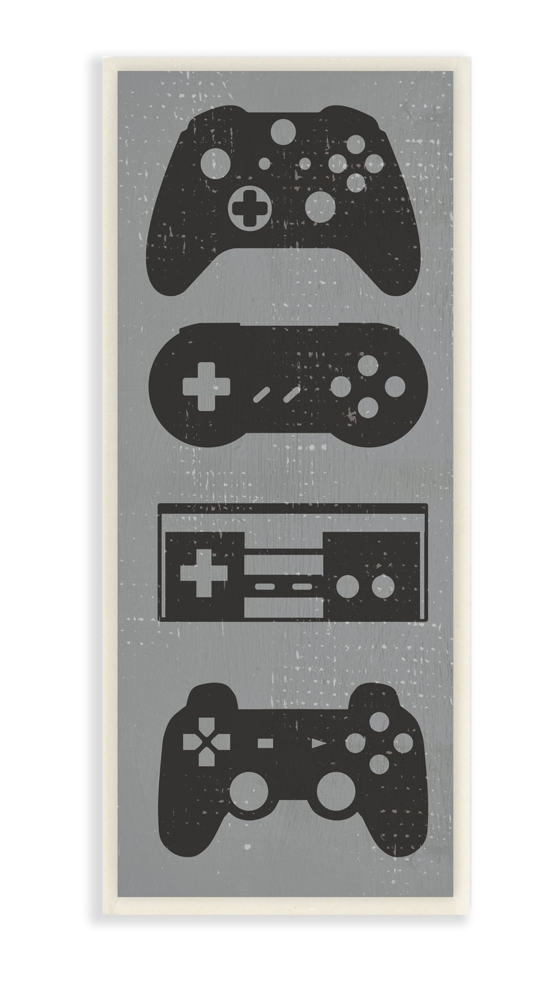 Stupell Industries Video Game Controller Shapes Distressed Vintage Grey Wall Plaque, 7 x 17, Design by Daphne Polselli