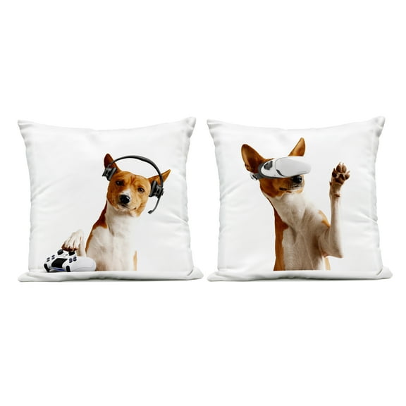 Stupell Industries Video Game Dogs with VR Design by CAD Designs Outdoor Printed Pillow (Set of 2)