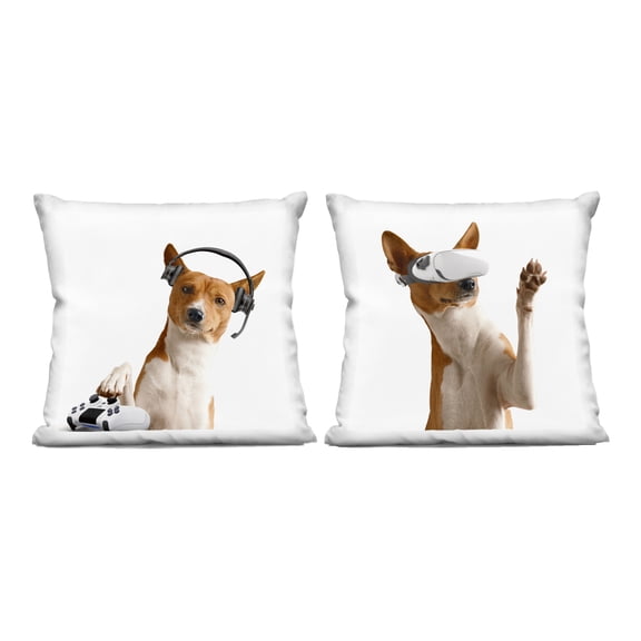 Stupell Industries Video Game Dogs with VR Design by CAD Designs Throw Pillow (Set of 2)