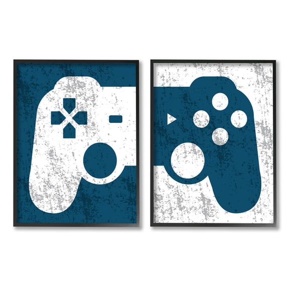 Stupell Industries Video Gaming Controller Silhouette Graphic Art Black Framed Art Print Wall Art, Set of 2, Design by Kim Allen