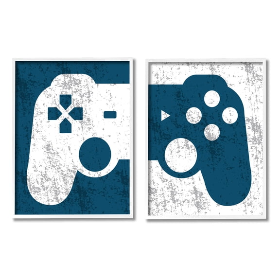 Stupell Industries Video Gaming Controller Silhouette Graphic Art White Framed Art Print Wall Art, Set of 2, Design by Kim Allen