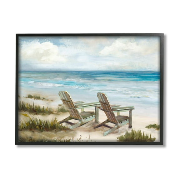 Stupell Industries View For Two Beach Chairs Nature Painting Black Framed Art Print Wall Art, 14 x 11