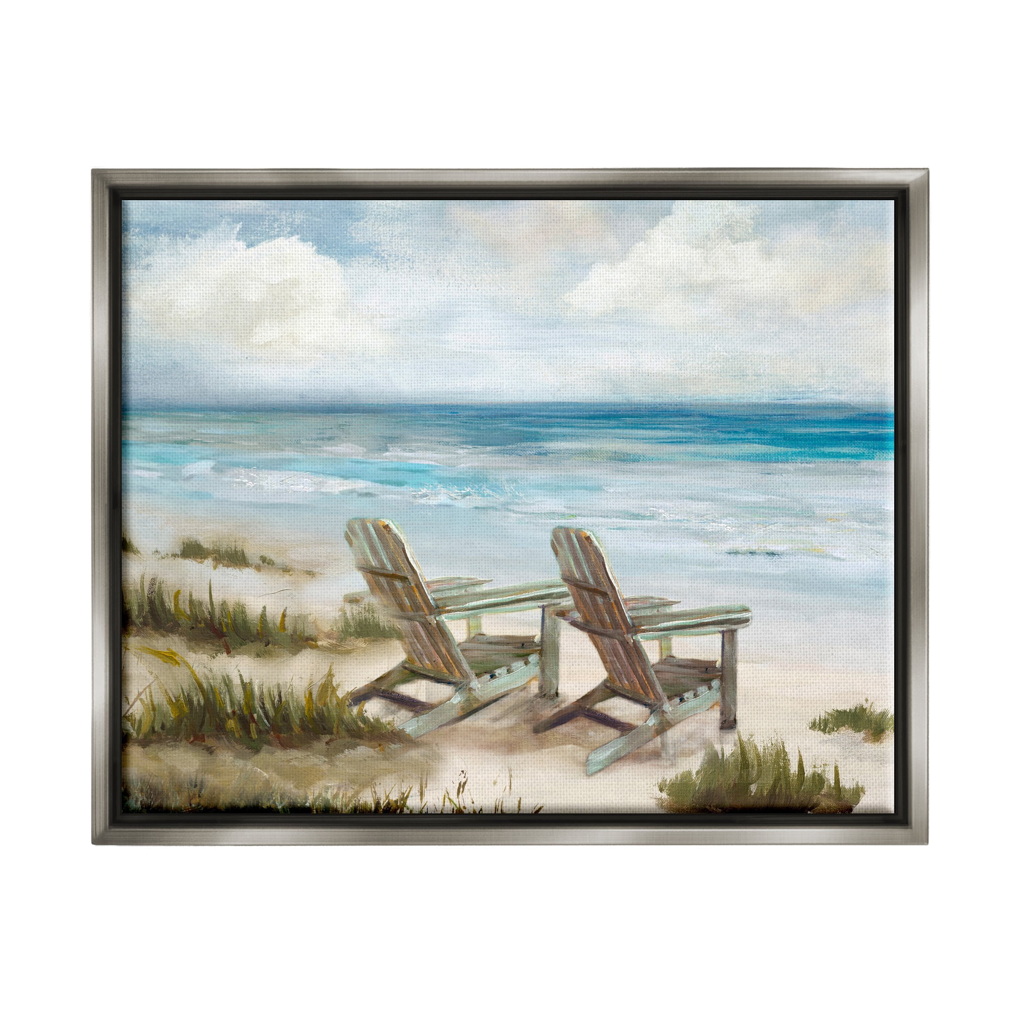 Stupell Industries View For Two Beach Chairs Nature Painting Gray Floater Framed Canvas Art Print Wall Art, 21 x 17
