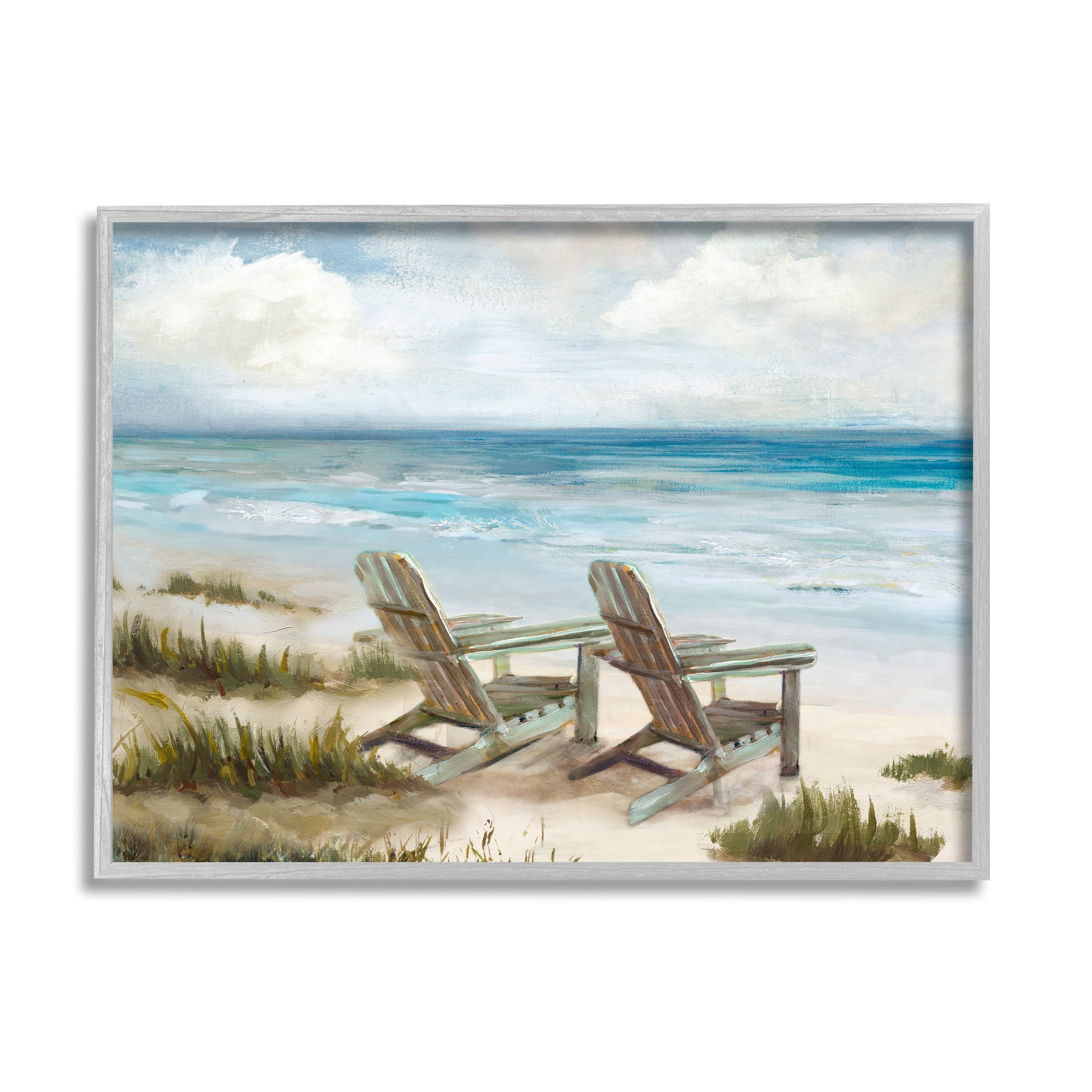Stupell Industries View For Two Beach Chairs Nature Painting Gray Framed Art Print Wall Art, 14 x 11