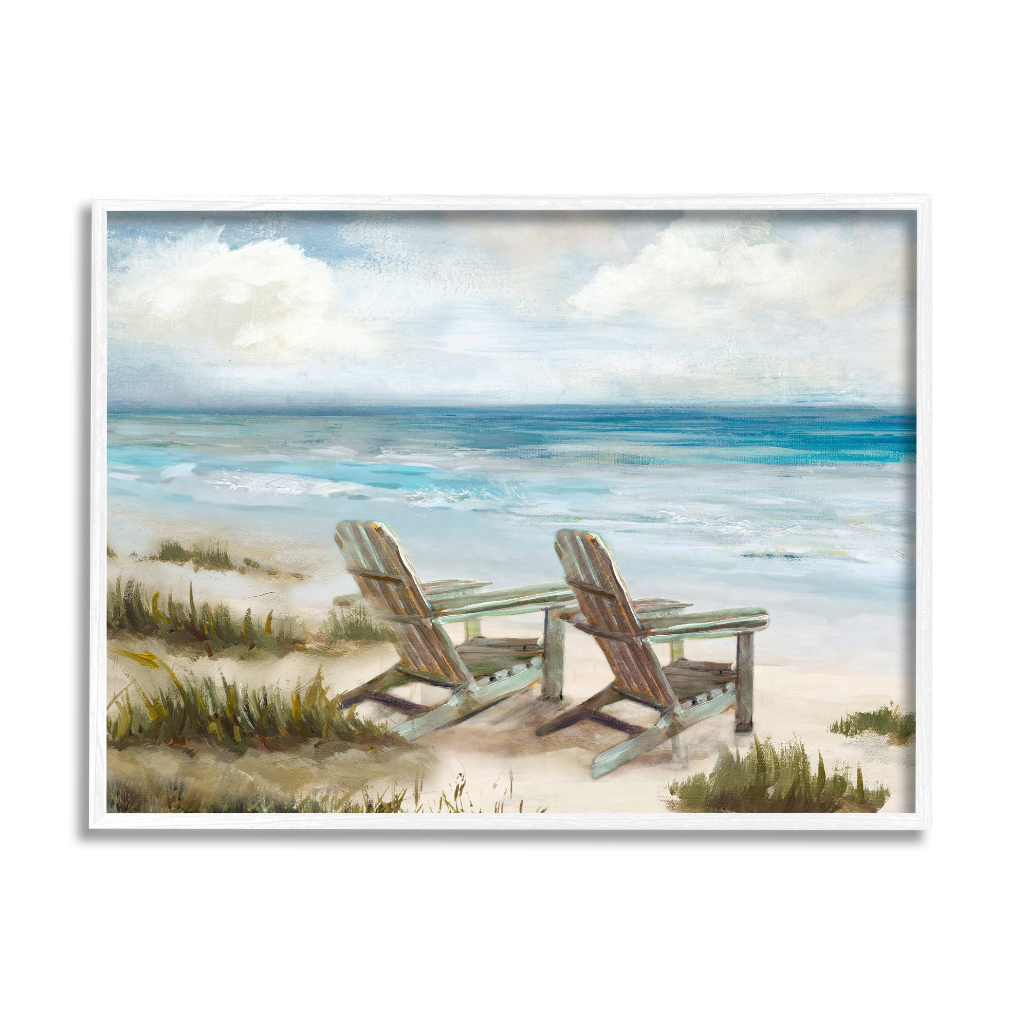 Stupell Industries View For Two Beach Chairs Nature Painting White Framed Art Print Wall Art, 30 x 24