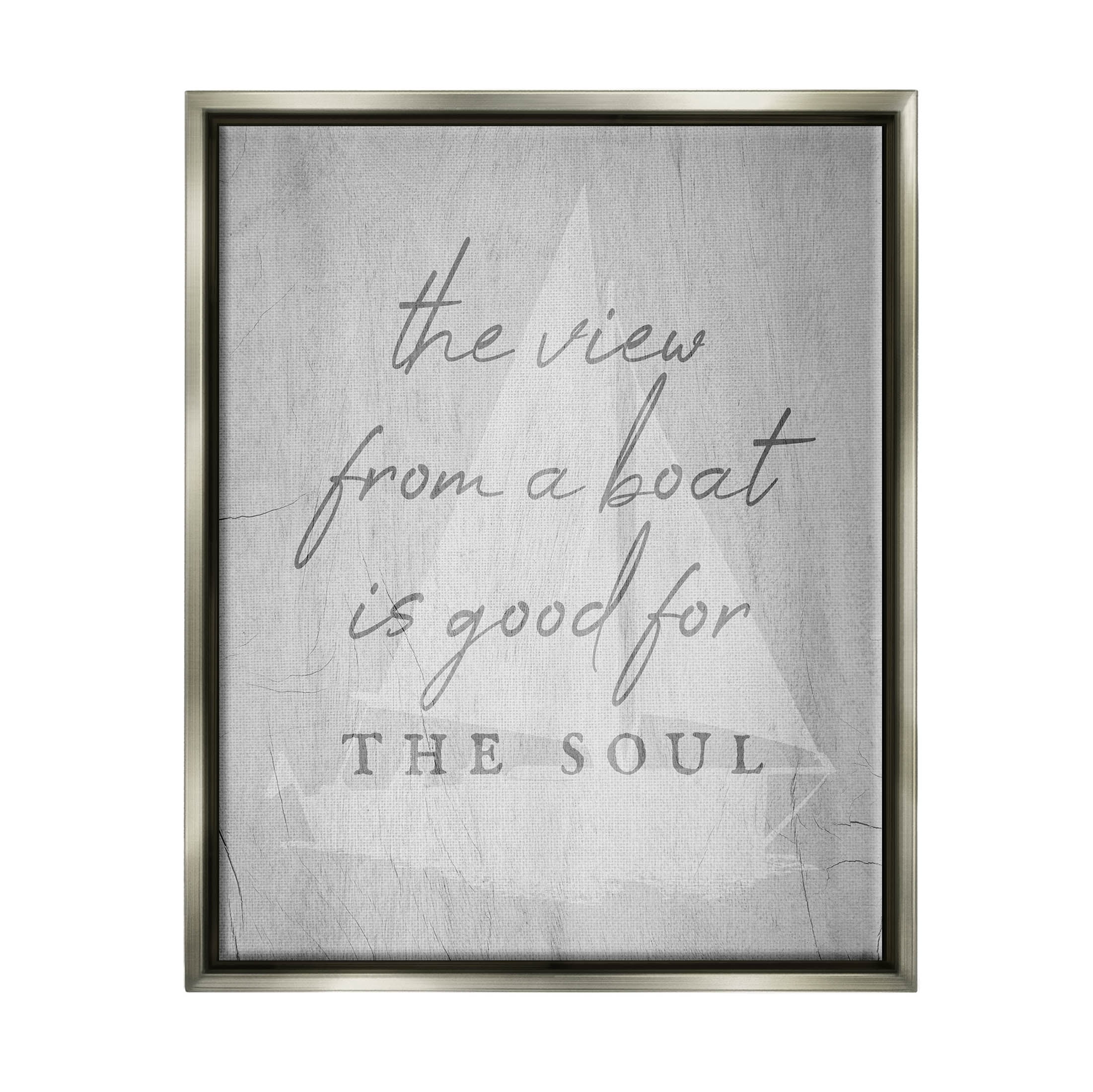 Stupell Industries View From Boat Good For Soul Phrase Graphic Art Luster Gray Floating Framed Canvas Print Wall Art, Design by Lil' Rue