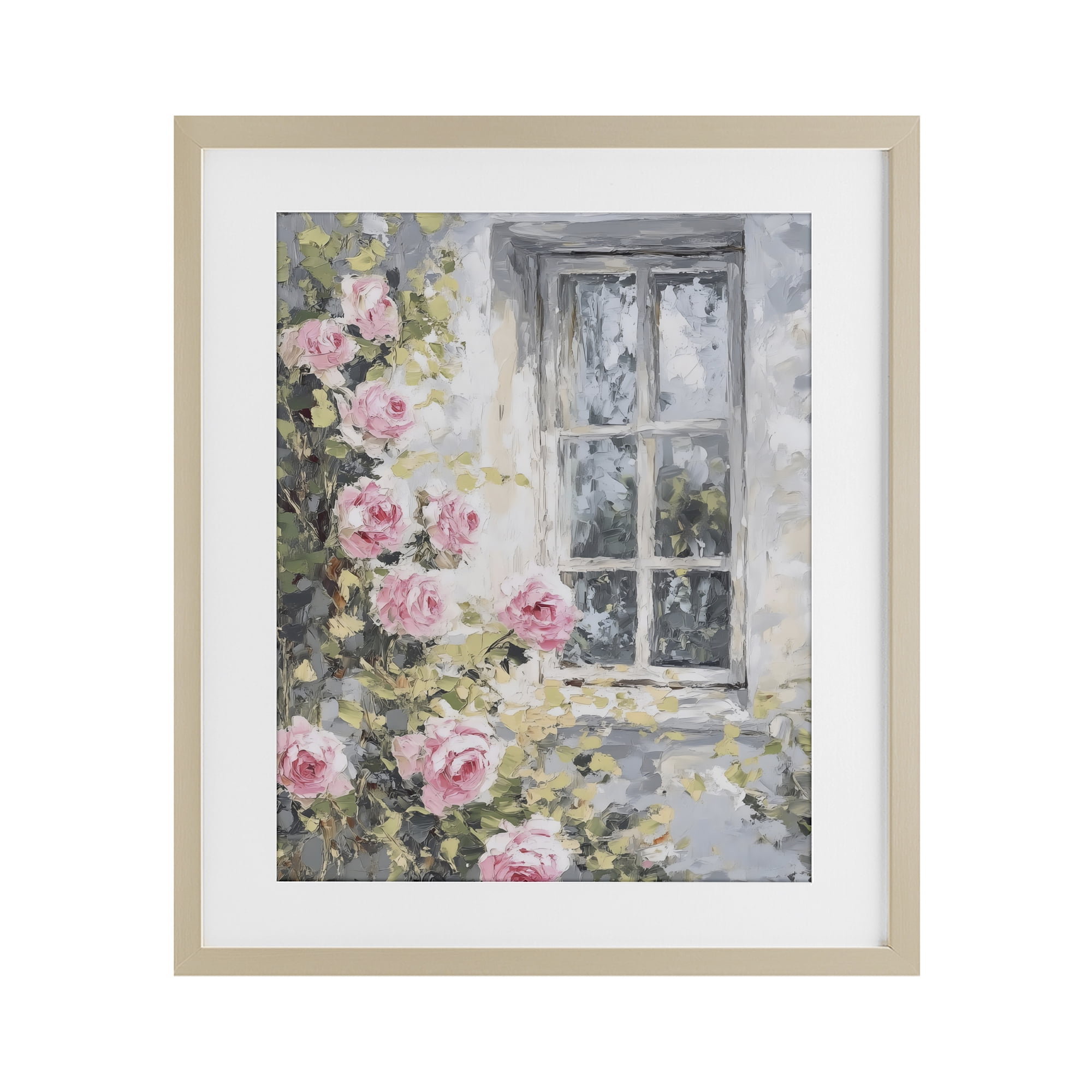 Stupell Industries View Of Roses Cottage Window Birch Framed Print Under Glass, design by LSR Design Studio