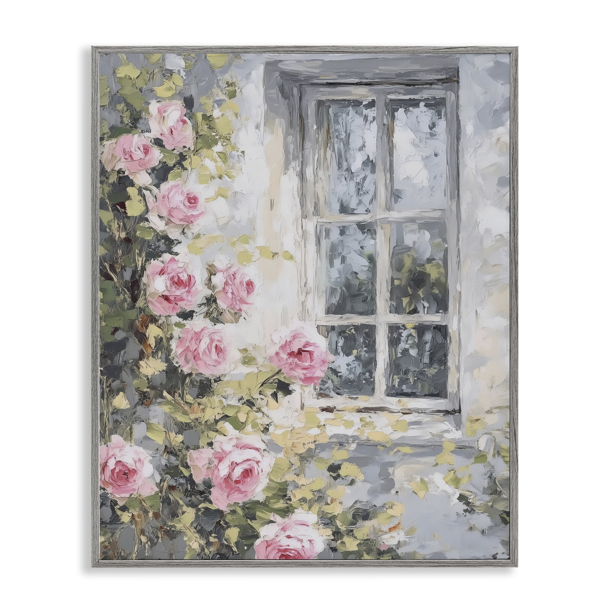 Stupell Industries View Of Roses Cottage Window Gray Framed Giclee Art, design by LSR Design Studio