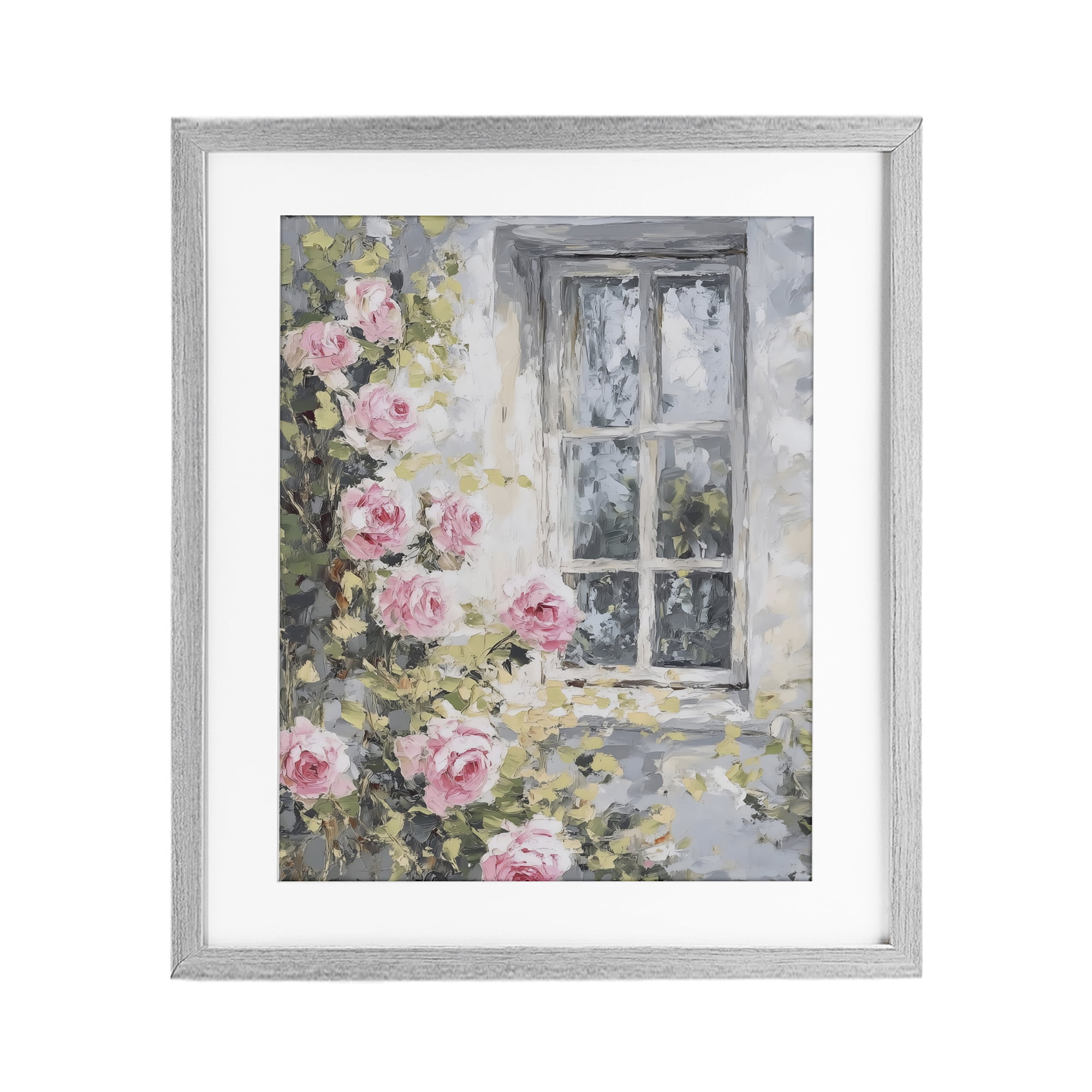 Stupell Industries View Of Roses Cottage Window Gray Framed Print Under Glass, design by LSR Design Studio