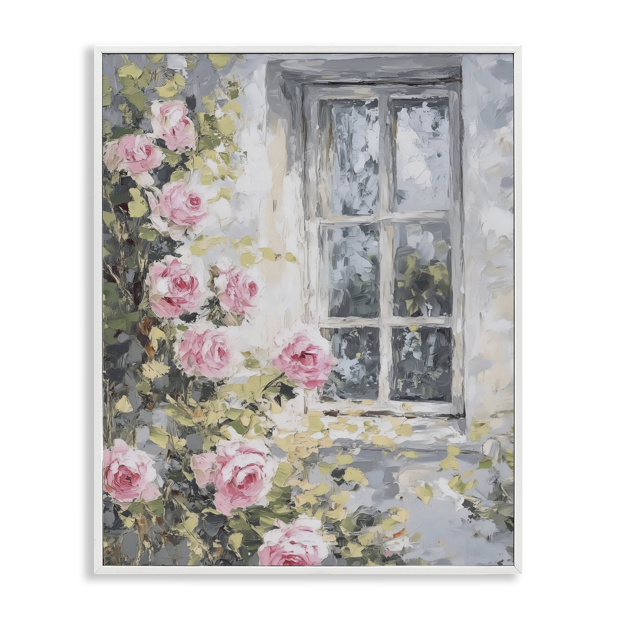 Stupell Industries View Of Roses Cottage Window White Framed Giclee Art, design by LSR Design Studio
