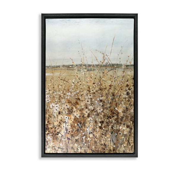 Stupell Industries View Through Meadow Flowers Landscape & Nature Painting Black Floater Framed Canvas Art Print Wall Art, 17 x 25